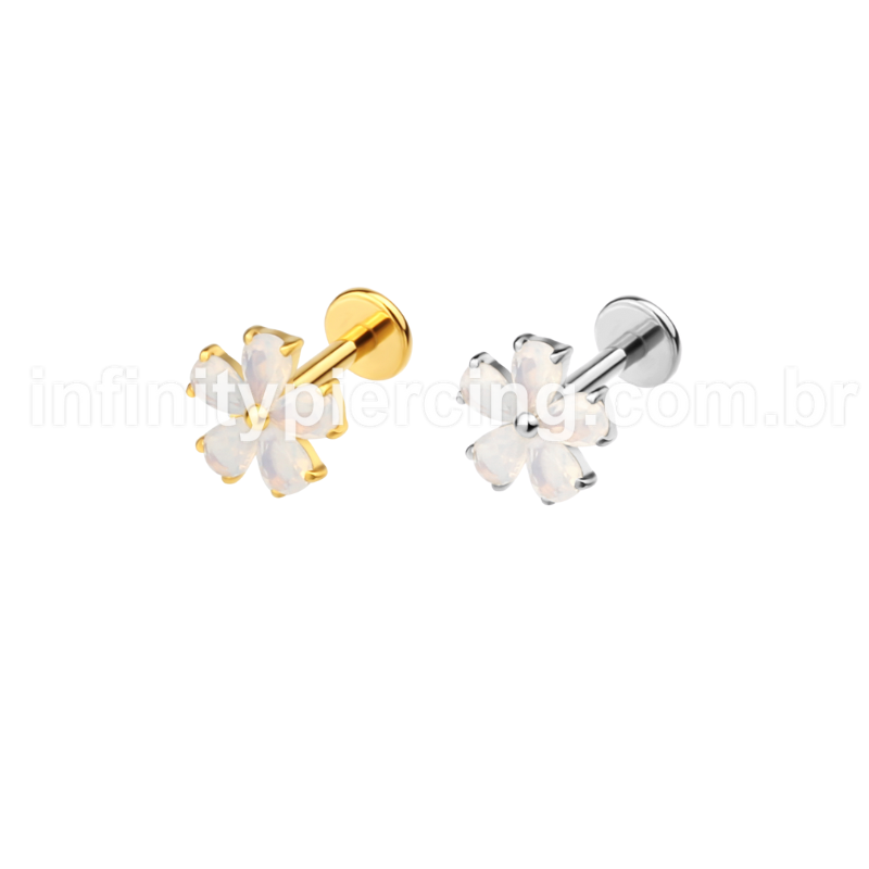 Piercing Labret Aço Cirúrgico Flor 5 Zircônias